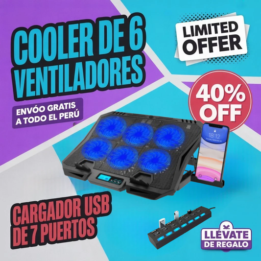 COOLER SIX PRO/ MAS CARGADOR USB DE 7 PUERTO DE REGALO