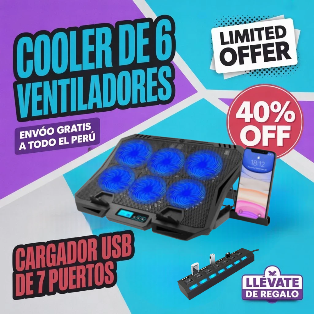 COOLER SIX PRO/ MAS CARGADOR USB DE 7 PUERTO DE REGALO
